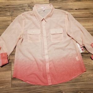 Bongo Sears Blouse Juniors Girl Ombré 3/4 Sleeve Button Up Collar Shirt XL